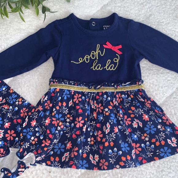 crown & ivy Other - Crown & Ivy Blue Floral Dress 9M ooh la la EUC w/Bloomers